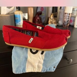 TOMS Bright Red Canvas Slip-Ons